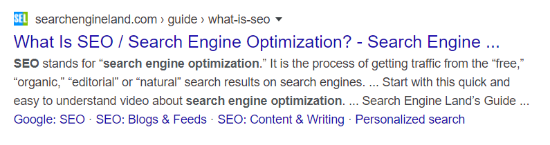 Organic search result example