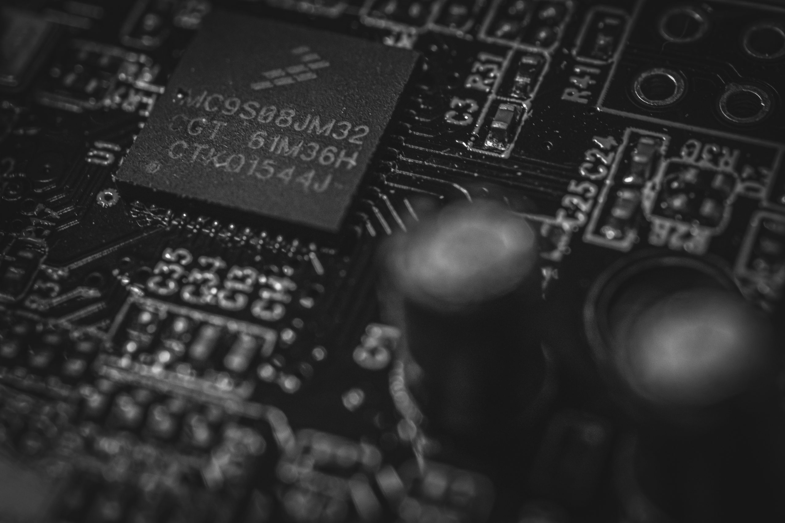 Photograph of a black and white circuit board