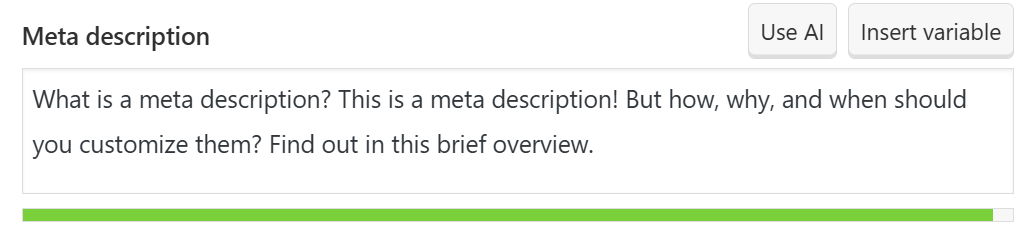 Screenshot of a meta description in the Yoast SEO plugin